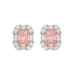 14K WHITE GOLD 1 1/3CT ROUND/PINK RADIANT/BAGUETTE DIAMOND LADIES EARRINGS