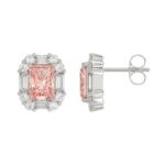 14K WHITE GOLD 1 1/3CT ROUND/PINK RADIANT/BAGUETTE DIAMOND LADIES EARRINGS - Image 2
