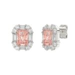 14K WHITE GOLD 1 1/3CT ROUND/PINK RADIANT/BAGUETTE DIAMOND LADIES EARRINGS - Image 3