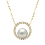 Luxury 10K Yellow Gold 1/4Ct Round Diamond & Pearl Necklace For Women Classic Jewelry Gift (Color F-G -Clarity Vs1/Vs2)