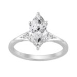 14K White Gold 2 1/6Ct Marquise And Round Three Stone Ladies Engagement Ring With Marquise 2Ct Center Stone (Color F-G Clarity Vs1/Vs2)
