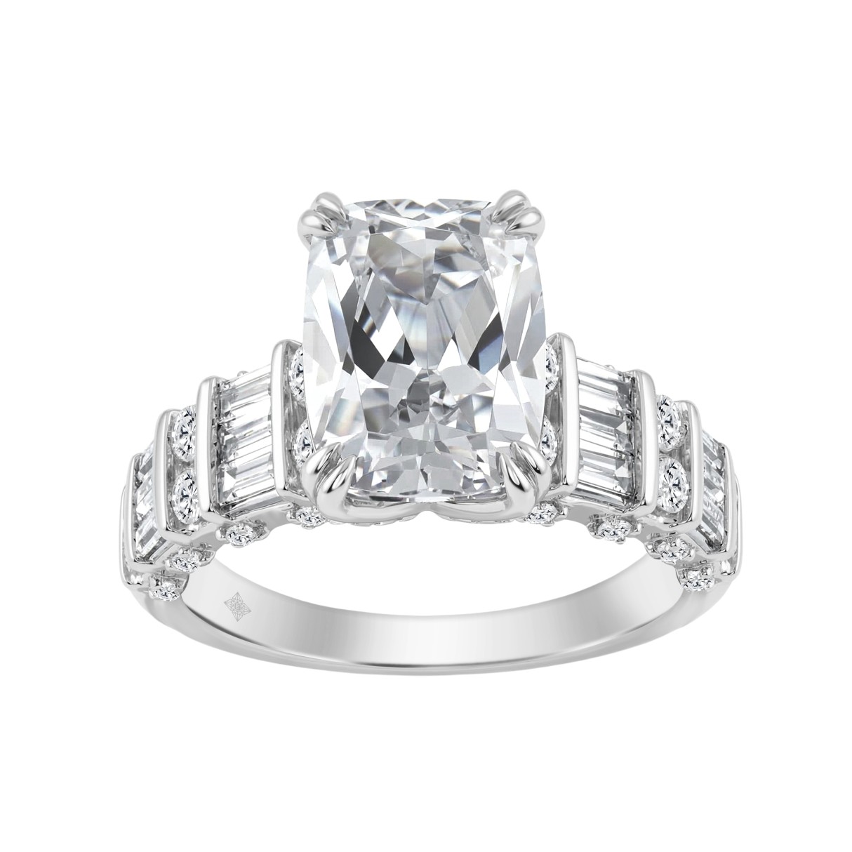 14K WHITE GOLD 5.00CT ROUND/CUSHION/BAGUETTE DIAMOND LADIES RING (CENTER STONE CUSHION DIAMOND 4CT - Image 1