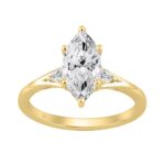 14K Yellow Gold 2 1/6Ct Marquise And Round Three Stone Ladies Engagement Ring With Marquise 2Ct Center Stone (Color F-G Clarity Vs1/Vs2)