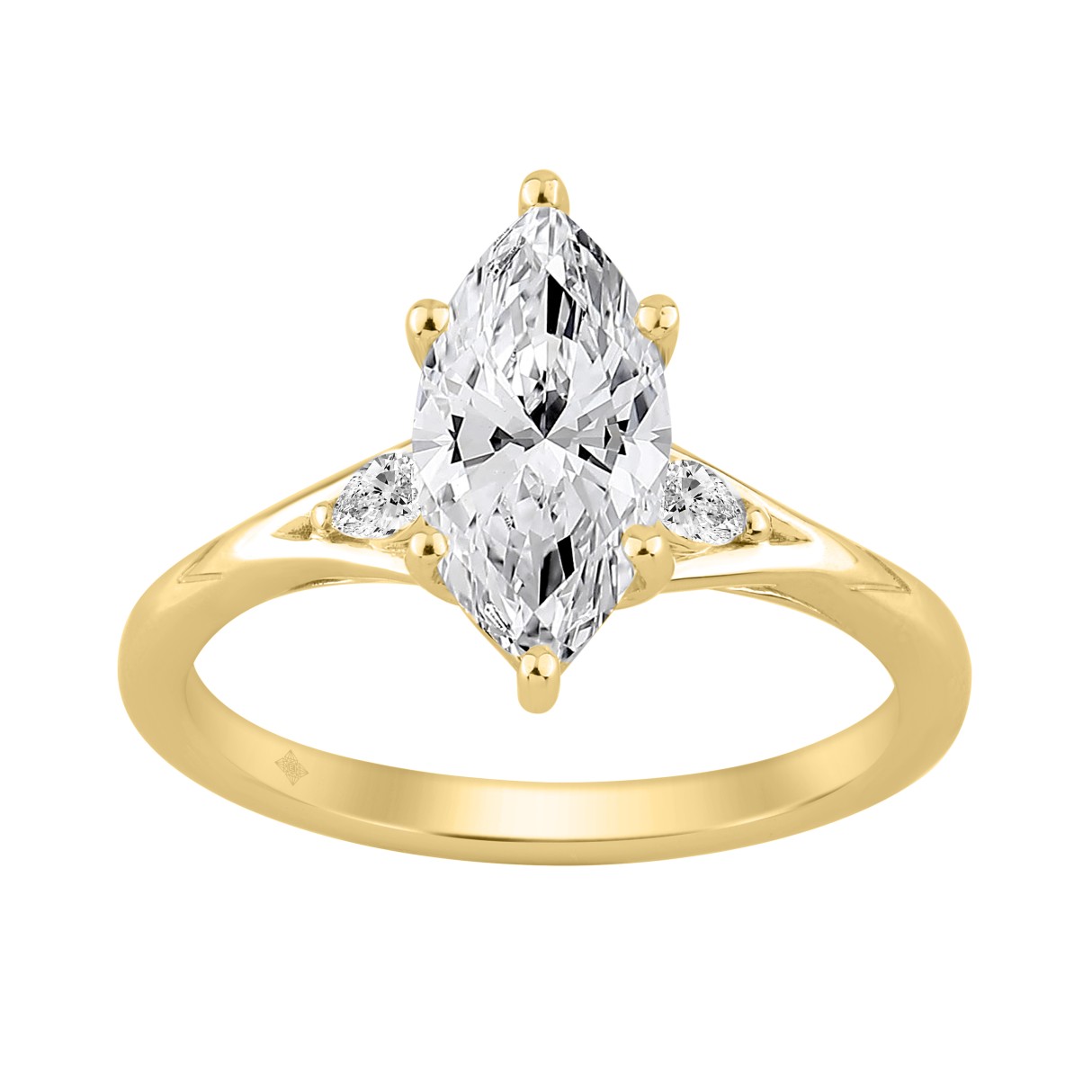14K Yellow Gold 2 1/6Ct Marquise And Round Three Stone Ladies Engagement Ring With Marquise 2Ct Center Stone (Color F-G Clarity Vs1/Vs2) - Image 1
