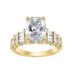 14K Yellow Gold Cushion Lab Grown Diamond Engagement Ring 5.00Ct With 4.00Ct Cushion Center Stone & Round/Baguette Side Stones (Color F-G Clarity Vs1/