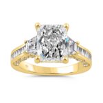 Luxury 14K Yellow Gold 4 1/4Ct Radiant & Round Lab Grown Diamond Engagement Ring 3.00Ct Radiant Center Stone With Trapezoid & Baguette Side Stones Tri