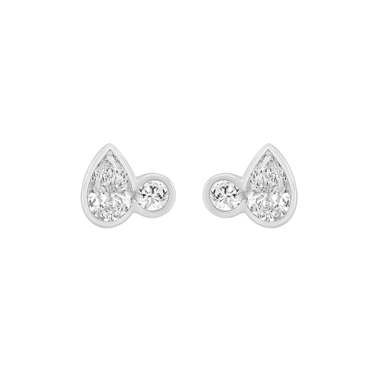 3/4CT White Gold 10K Collection Linked Hearts Two-Stone Diamond Stud Ladies Earrings Round & Pear Cut Diamond (Color F-G -Clarity VS1/VS2) - Image 1