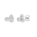 3/4CT White Gold 10K Collection Linked Hearts Two-Stone Diamond Stud Ladies Earrings Round & Pear Cut Diamond (Color F-G -Clarity VS1/VS2) - Image 3