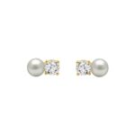 Ladies Fashion  Earrings 1/4Ct Round Diamond & Pearl 10K Yellow Gold  (Color F-G  Clarity Vs1/Vs2)