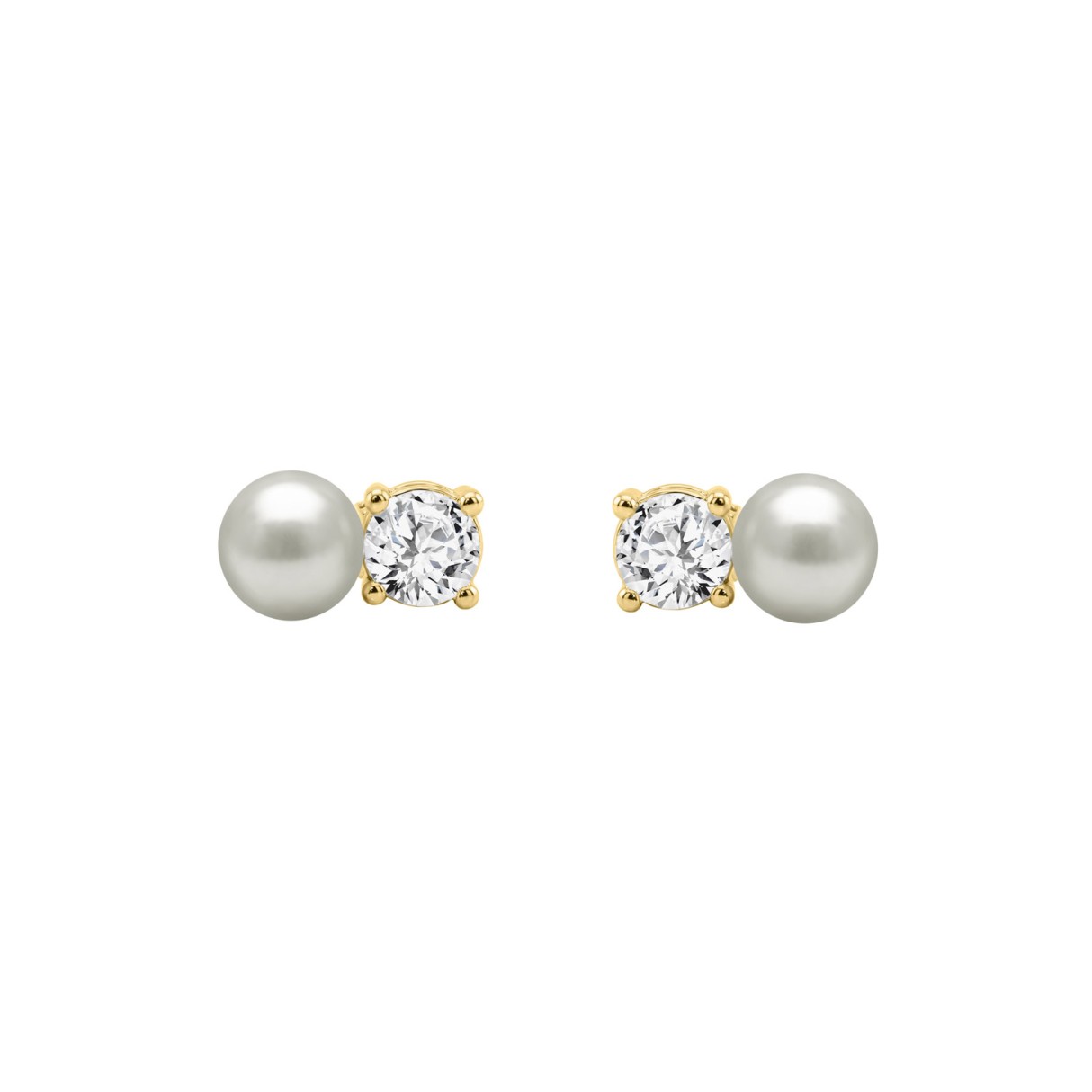 Ladies Fashion Earrings 1/4Ct Round Diamond & Pearl 10K Yellow Gold (Color F-G Clarity Vs1/Vs2) - Image 1