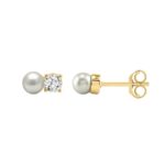 Ladies Fashion  Earrings 1/4Ct Round Diamond & Pearl 10K Yellow Gold  (Color F-G  Clarity Vs1/Vs2) - Image 2