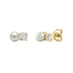 Ladies Fashion  Earrings 1/4Ct Round Diamond & Pearl 10K Yellow Gold  (Color F-G  Clarity Vs1/Vs2) - Image 3