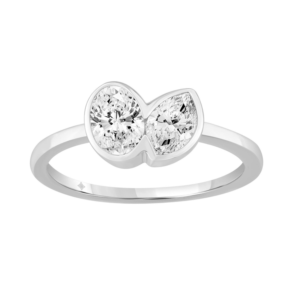 3/4CT White Gold 10K Collection Linked Hearts & Two-Stone Oval & Marquise Diamond Ring for Women (Color F-G Clarity VS1/VS2) - Image 1