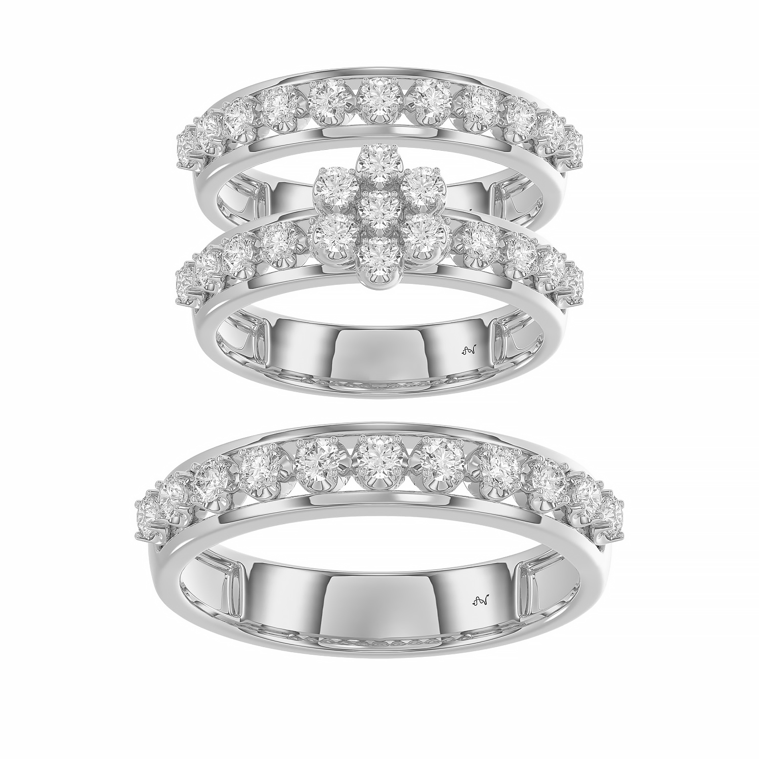 LADIES TRIO RING 1.30CT ROUND DIAMOND 10K WHITE GOLD - Image 1