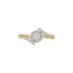 Elegant 10K Yellow Gold 0.20CT Round & Baguette Diamond Halo Ring For Women - Image 5