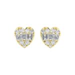 0.25CT Diamond Heart Shape Earrings In 10K Yellow Gold Round & Baguette Diamond Fashion Earrings For Women
