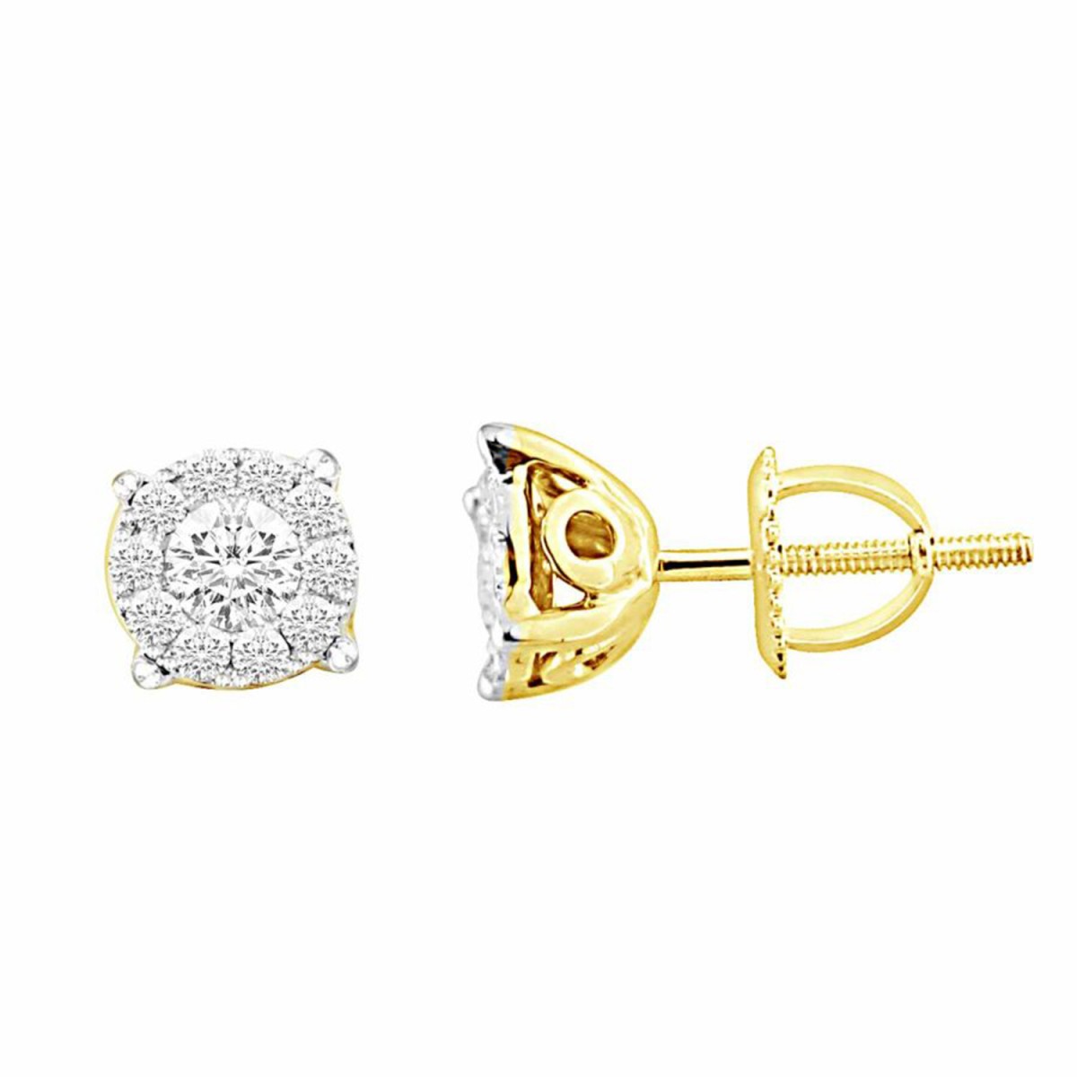 Elegant 10K Yellow Gold 0.25CT Round Diamond Halo Earrings Ladies Fine Jewelry - Image 1