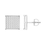Sterling Silver White 0.25CT Round Diamond Yuva Square Cluster Earrings Women’S Fine Jewelry