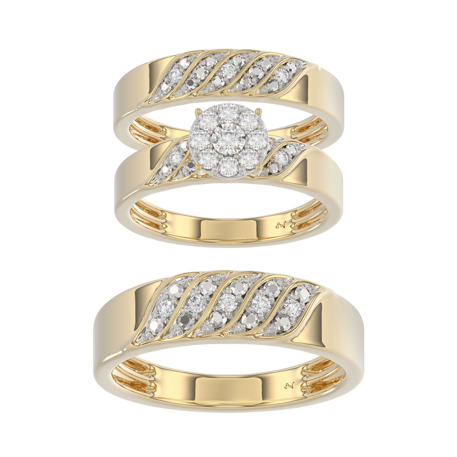 LADIES TRIOS SET 0.33CT ROUND DIAMOND 10K YELLOW GOLD - Image 1
