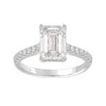 Emerald Cut Lab Grown Diamond Engagement Ring In 14K White Gold 3 1/4Ct Round & Emerald Diamond Ring 3.00Ct Emerald  Center Stone (Color F-G -Clarity