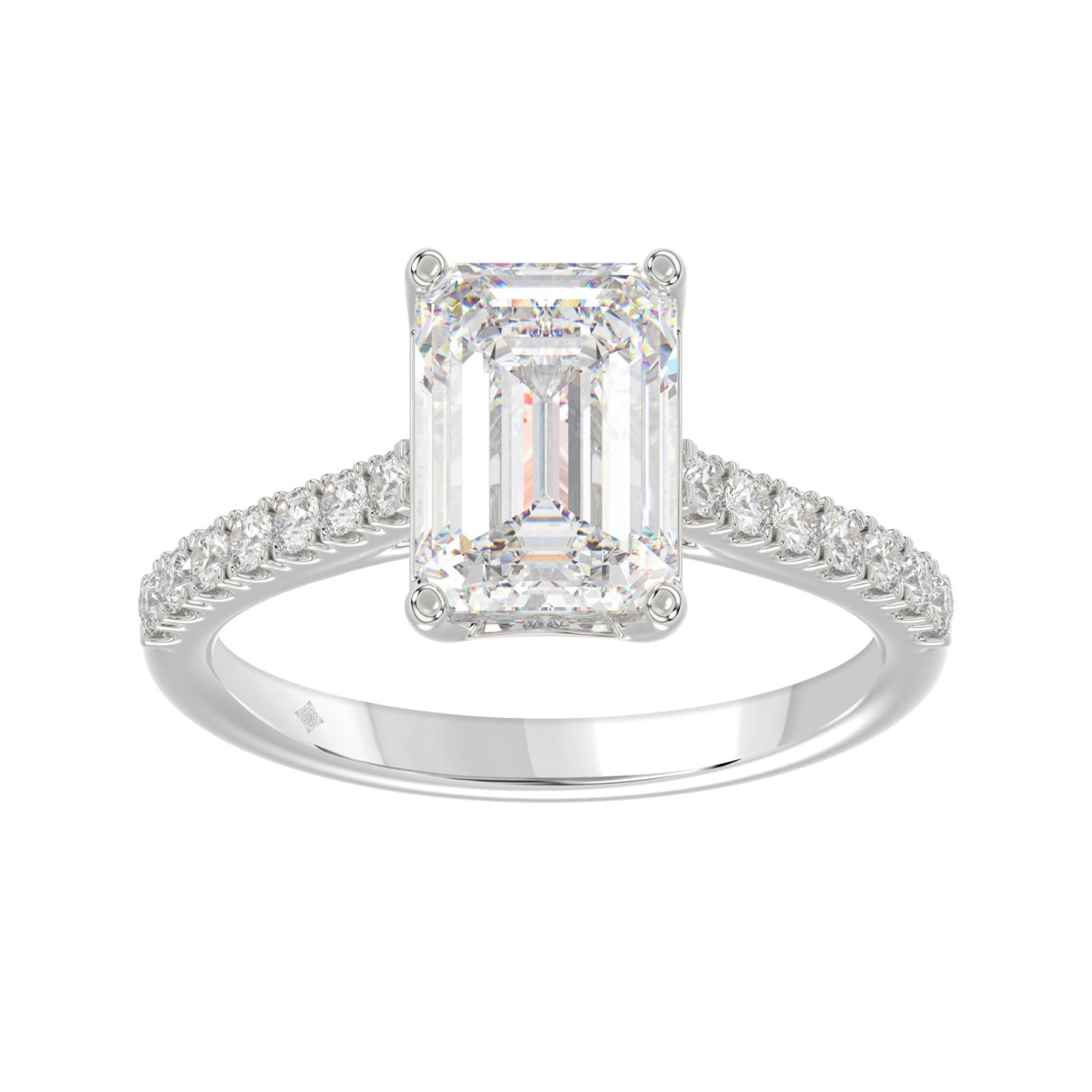 Emerald Cut Lab Grown Diamond Engagement Ring In 14K White Gold 3 1/4Ct Round & Emerald Diamond Ring 3.00Ct Emerald Center Stone (Color F-G -Clarity - Image 1