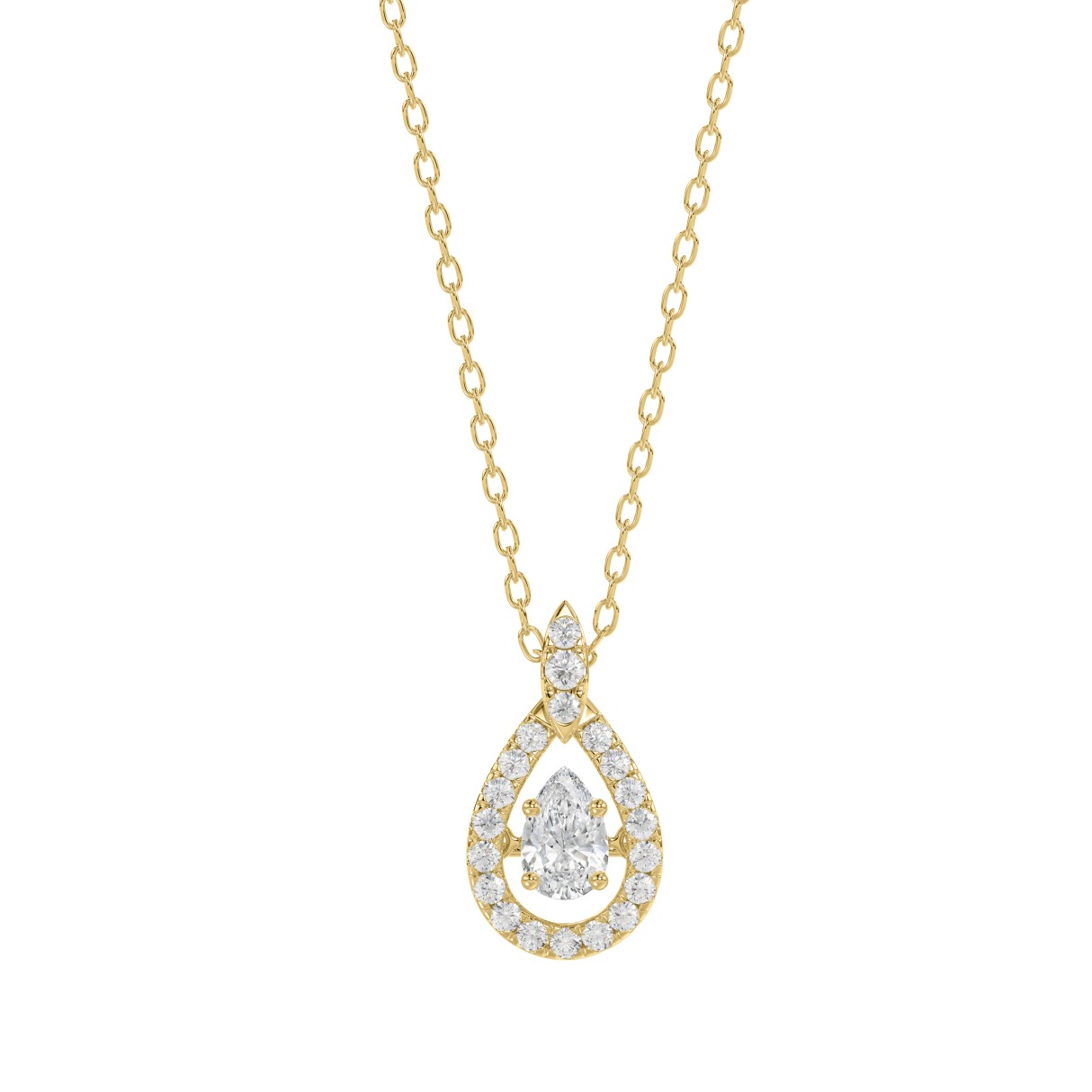 10K Yellow Gold Pear Diamond Halo Teardrop Pendant 3/4Ct Round & Pear Diamond Pendant With Chain 1/2Ct Pear Center Stone (Color F-G -Clarity Vs1/V - Image 1