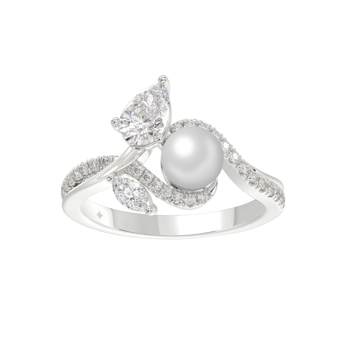 14K WHITE GOLD 3/4CT ROUND/MARQUISE/PEARL/PEAR DIAMOND LADIES RING - Image 1