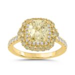 14K YELLOW GOLD 2 3/4CT ROUND/CUSHION DIAMOND LADIES RING (CENTER STONE YELLOW CUSHION DIAMOND 2CT)