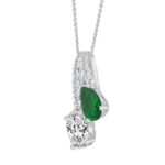 14K WHITE GOLD 3.00CT ROUND/GREEN EMERALD PEAR/MARQUISE DIAMOND LADIES PENDANT (GREEN EMERALD PEAR 3/1CT) - Image 3