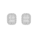 14K WHITE GOLD 1 1/2CT ROUND/EMERALD DIAMOND MEN'S EARRINGS