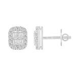 14K WHITE GOLD 1 1/2CT ROUND/EMERALD DIAMOND MEN'S EARRINGS - Image 2