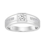 14K WHITE GOLD 1.00CT ROUND/PRINCESS DIAMOND MEN'S RING (CENTER STONE PRINCESS DIAMOND 3/4CT)