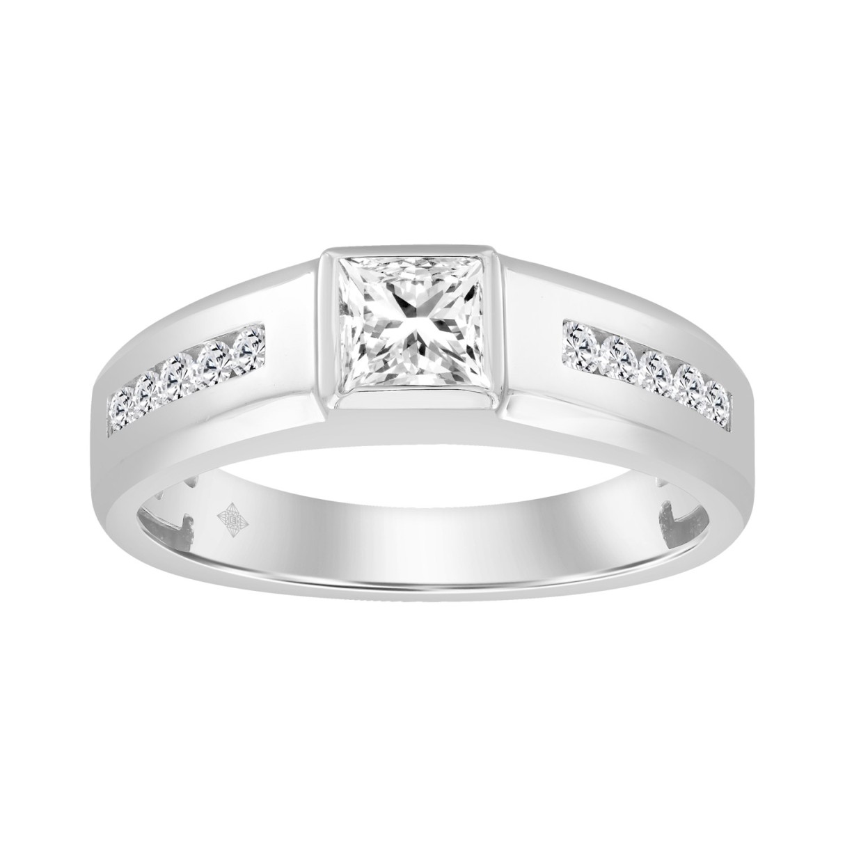14K WHITE GOLD 1.00CT ROUND/PRINCESS DIAMOND MEN'S RING (CENTER STONE PRINCESS DIAMOND 3/4CT) - Image 1