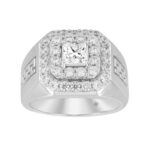 14K WHITE GOLD 2 1/2CT ROUND/PRINCESS DIAMOND MEN'S RING (CENTER STONE PRINCESS DIAMOND 1CT )