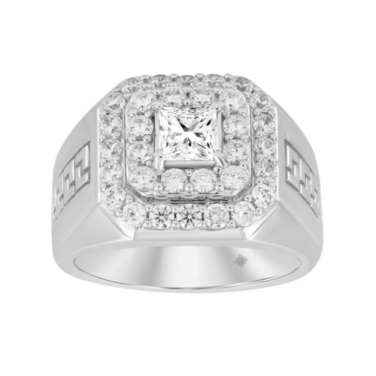 14K WHITE GOLD 2 1/2CT ROUND/PRINCESS DIAMOND MEN'S RING (CENTER STONE PRINCESS DIAMOND 1CT ) - Image 1