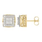 14K YELLOW GOLD 1CT ROUND/PRINCESS DIAMOND MEN'S EARRINGS - Image 2