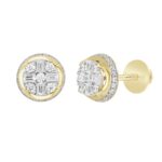 MEN'S EARRINGS 1 1/2CT ROUND/EMERALD DIAMOND 14K YELLOW GOLD - Image 3