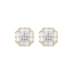 MEN'S EARRINGS 1 3/4CT ROUND/PRINCESS DIAMOND 14K YELLOW GOLD