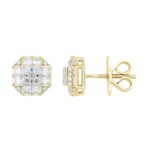 MEN'S EARRINGS 1 3/4CT ROUND/PRINCESS DIAMOND 14K YELLOW GOLD - Image 2