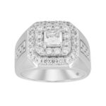 MEN'S RING 2 1/2CT ROUND/PRINCESS DIAMOND 10K WHITE GOLD (CENTER STONE PRINCESS DIAMOND 1CT )