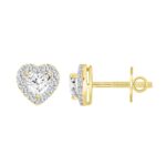 14K YELLOW GOLD1 3/8CT ROUND / HEART DIAMOND LADIES EARRINGS (CENTER STONE HEART DIAMOND 1CT ) - Image 2