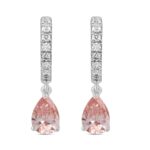 ETERNAL BLUSH COLLECTION LADIES HOOPS EARRINGS  2CT ROUND/PEAR DIAMOND 14K WHITE GOLD (CENTER STONE PINK PEAR DIAMOND 3/4CT)