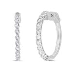 LADIES HOOP EARRINGS 2CT ROUND DIAMOND 14K WHITE GOLD - Image 2