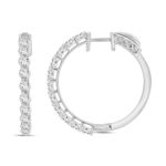 LADIES HOOP EARRINGS 2CT ROUND DIAMOND 14K WHITE GOLD - Image 3