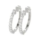 LADIES HOOP EARRINGS 2CT ROUND DIAMOND 14K WHITE GOLD - Image 4