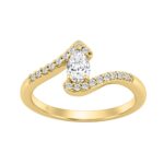 14K Yellow Gold 3/8Ct Round & Pear Diamond Fashion Ring For Women Pear Shape Center Stone 1/4Ct (Color F-G -Clarity Vs1/Vs2)