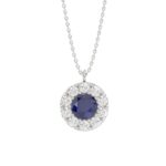 14K WHITE GOLD 1.00CT ROUND/ROUND SAPPHIRE DIAMOND LADIES PENDANT (CENTER STONE ROUND DIAMOND 5/8CT)