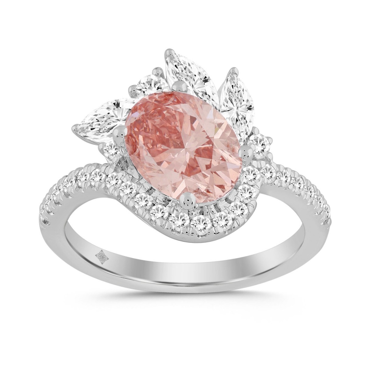 ETERNAL BLUSH COLLECTION 14K WHITE GOLD 2 1/4CT ROUND/MARQUISE/OVAL DIAMOND LADIES RING (CENTER STONE PINK OVAL DIAMOND 1 1/2CT) - Image 1