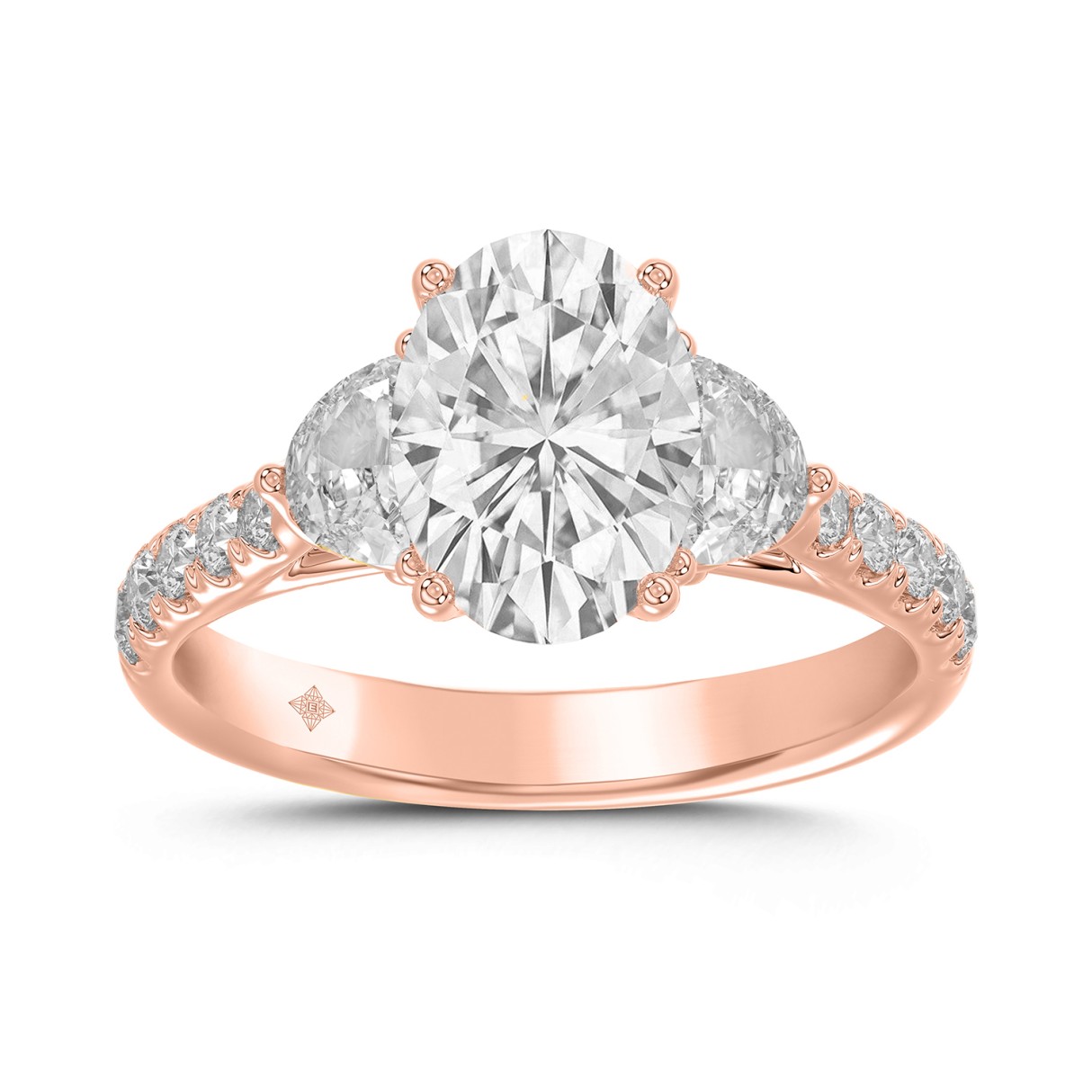 14K ROSE GOLD 3.00CT ROUND/OVAL/HALF MOON DIAMOND LADIES RING (CENTER STONE OVAL DIAMOND 2CT) - Image 1