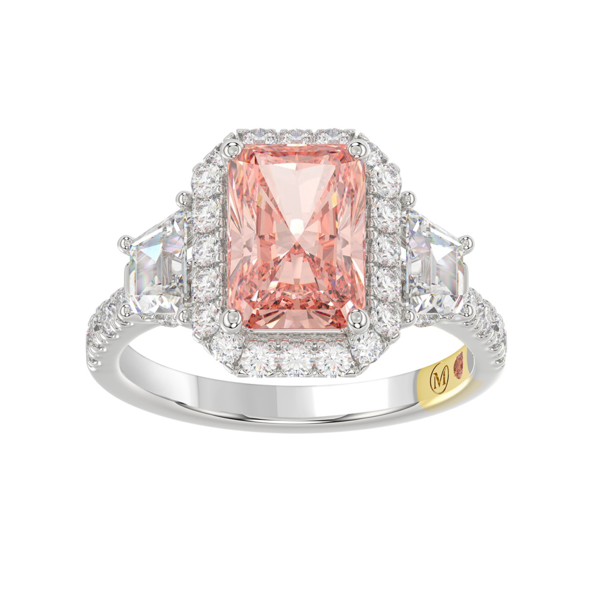 14K WHITE GOLD 4 1/4CT ROUND/RADIANT/TRAPEZOID DIAMOND LADIES RING (CENTER STONE PINK RADIANT DIAMOND 3.00CT) - Image 1